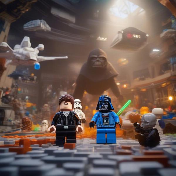 Lego Star Wars gameplay on ps4 with characters and ships