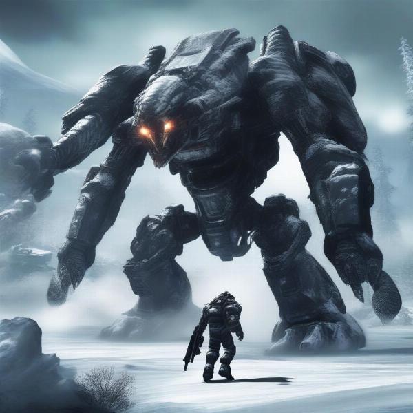 lost planet gameplay showing mech battle