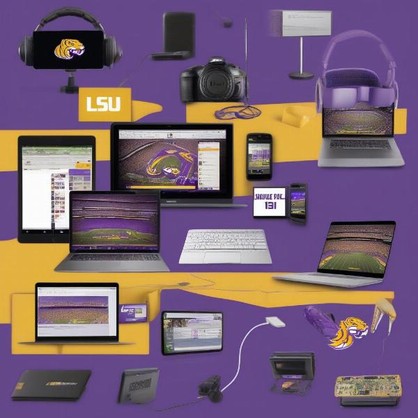 various electronic devices displaying live lsu game