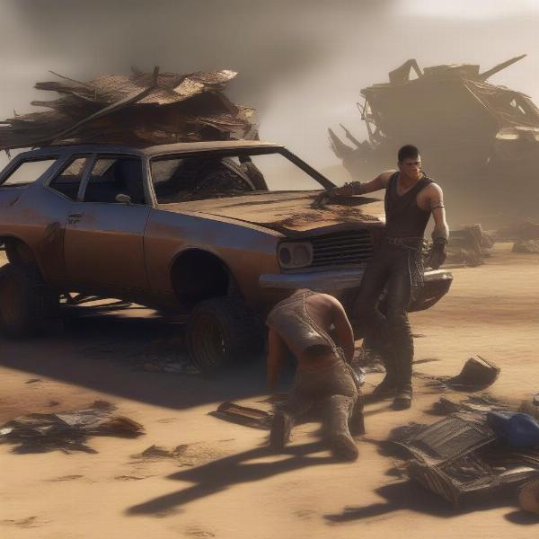 Mad Max early game scavenging for resources and scrap in the wasteland