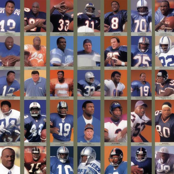 Collage of various Madden NFL cover athletes, including Terrell Davis, John Madden and others