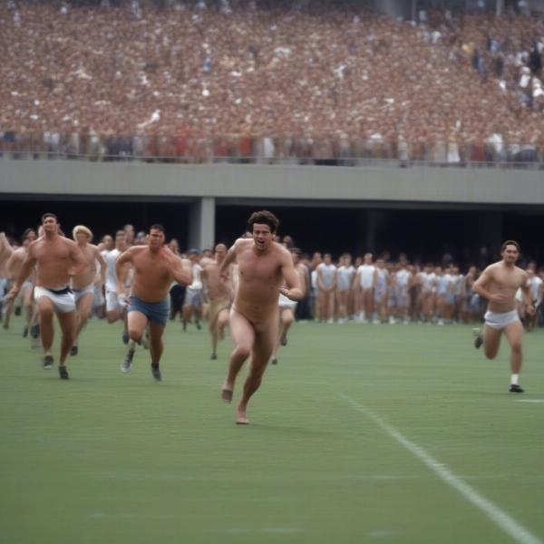 Man Streaking Across Football Field