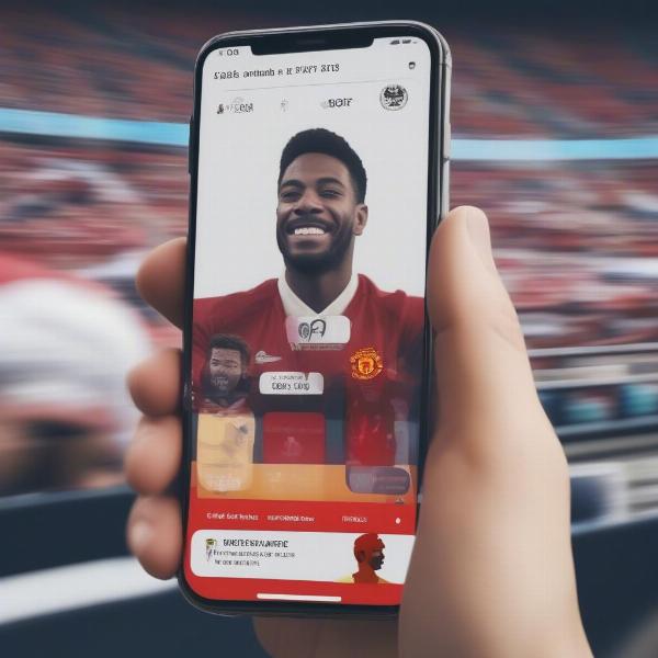 A man using a phone app to view sports scores and news
