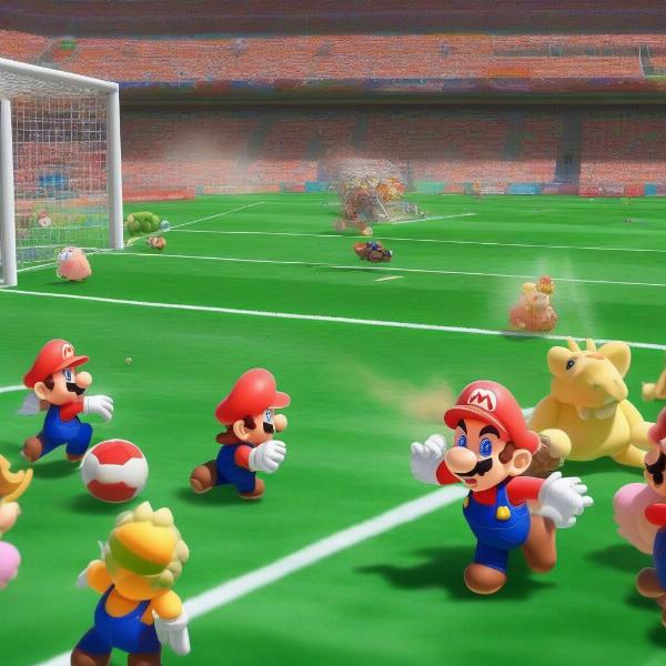 mario football multiplayer action with peach scoring goal