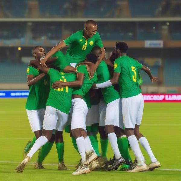 Mauritania national team celebrating during an AFCON qualifier