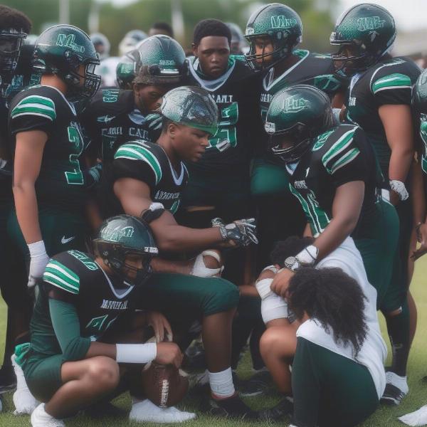 football-team-huddling-during-miami-central-football-game