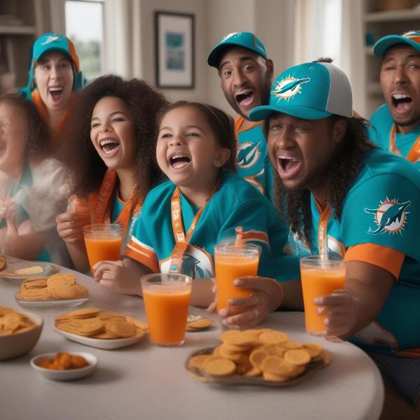 Miami Dolphins fans excited watching a football game live