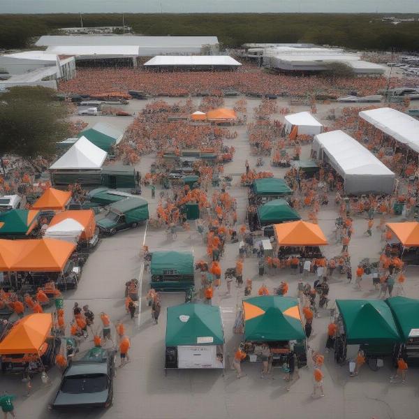 miami hurricanes fans gather tailgating