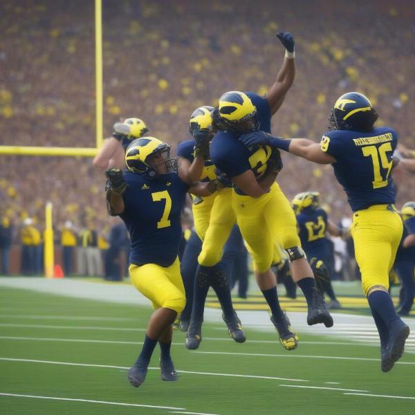 michigan wolverines celebrate a memorable moment in a bowl game