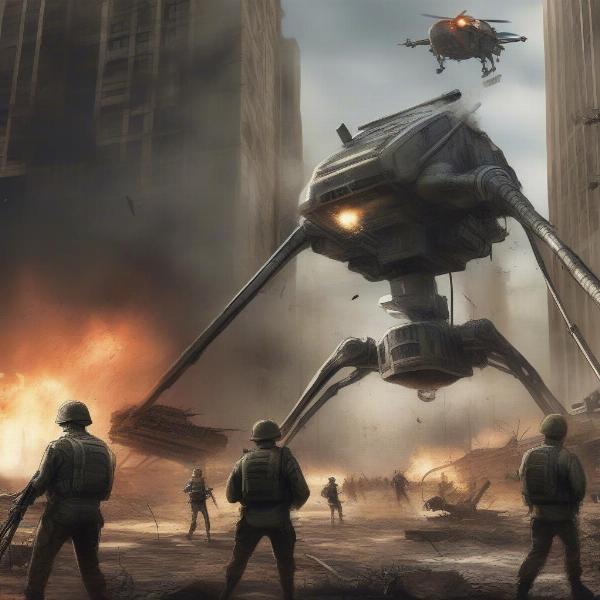 Modern war of the worlds video game battle scene
