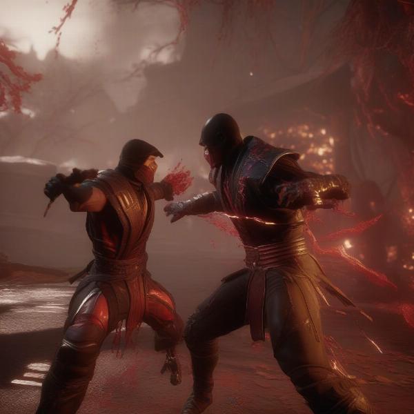 Mortal Kombat 11 action scene on Xbox One, showing characters in combat