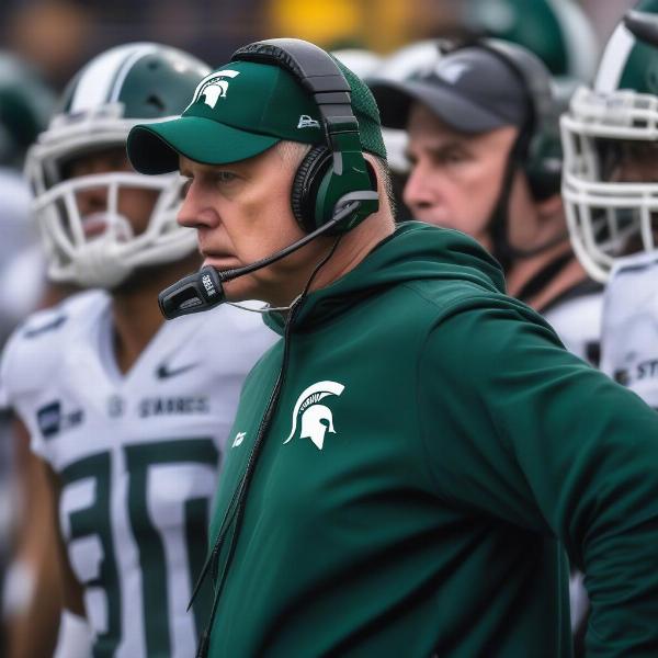 MSU Spartans head coach on sidelines during game