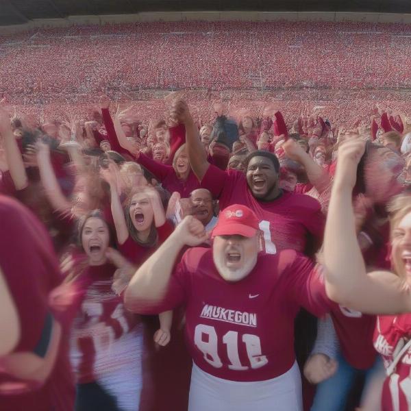 Muskegon Big Reds football fans cheering in the stadium