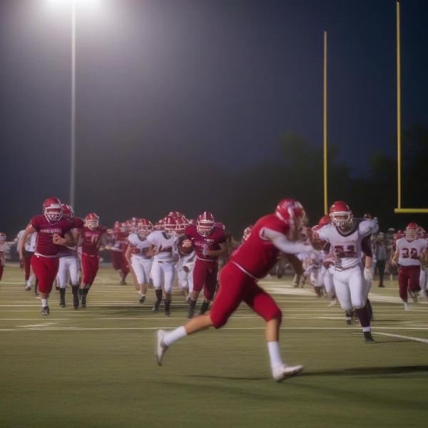 Muskegon Big Reds football players in action during a game