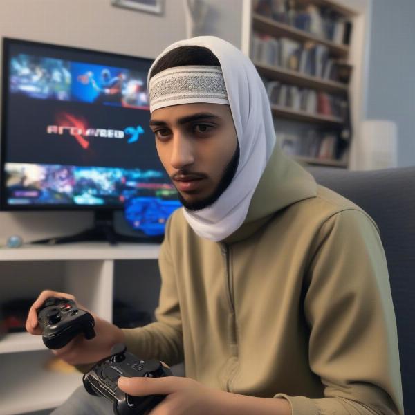 muslim-gamer-concentrated-playing