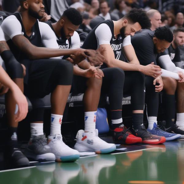 NBA team bench showing players resting during a game