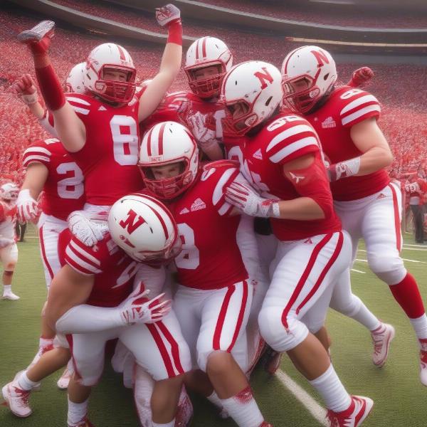 nebraska cornhuskers team celebrating after winning a game