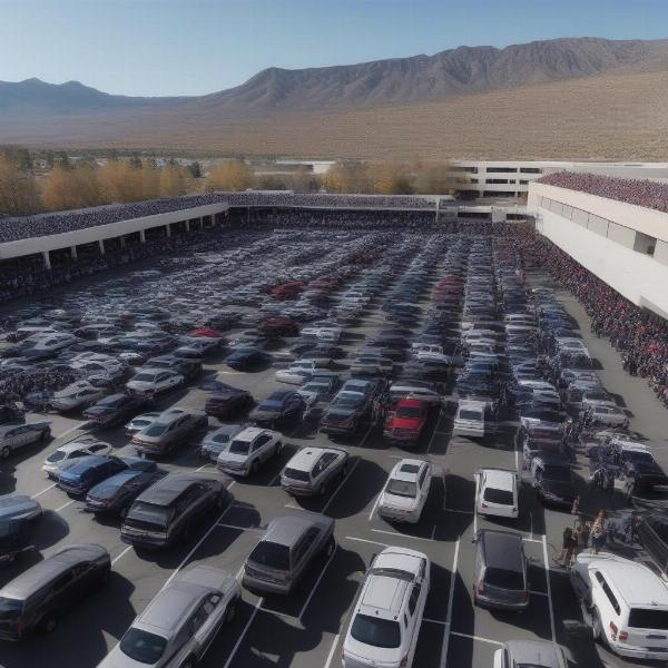 Parking lot near the stadium before Nevada Wolfpack football game with cars and fans