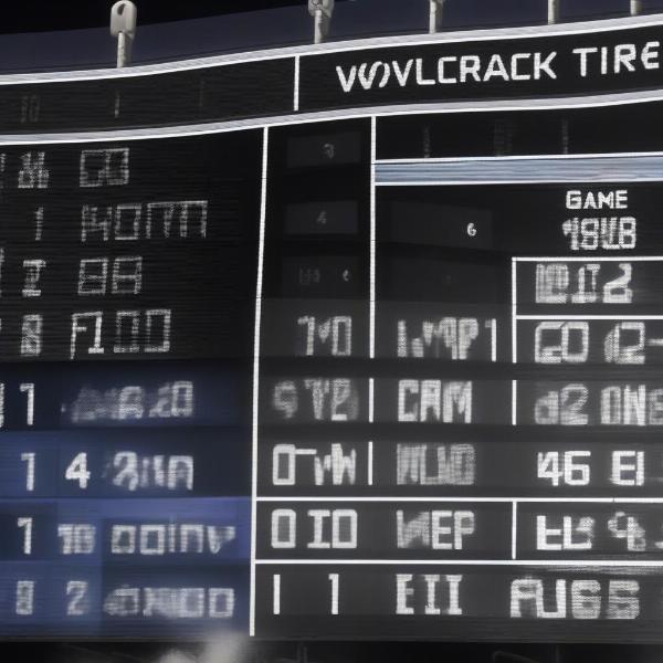 Close up on the scoreboard during a Nevada Wolfpack football game showing time, score and stats