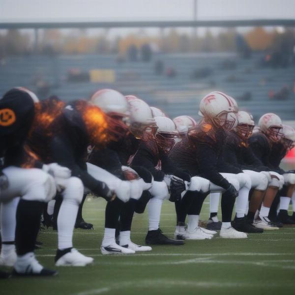 New England football players preparing for game in cold weather