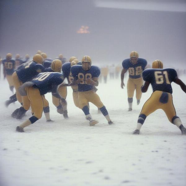 New England football game in heavy snow