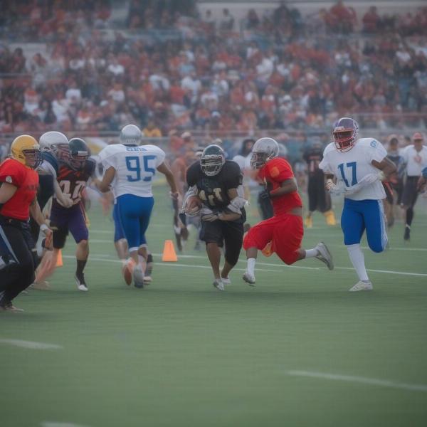 nfl celebrity flag football game action shot with players running