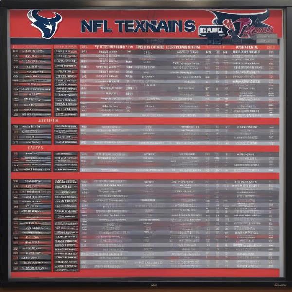 a schedule board showing the nfl season with houston texans games highlighted