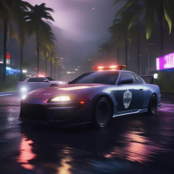 nfs heat on ps5 depicting a high speed police chase at night with detailed car lighting