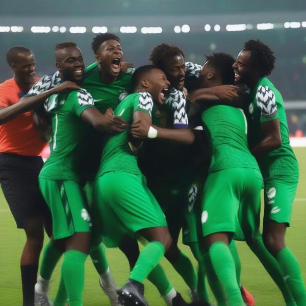 Super Eagles team celebrating a goal