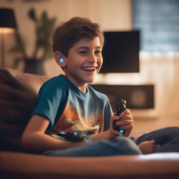 a child is enjoying an engaging video game on a gaming console