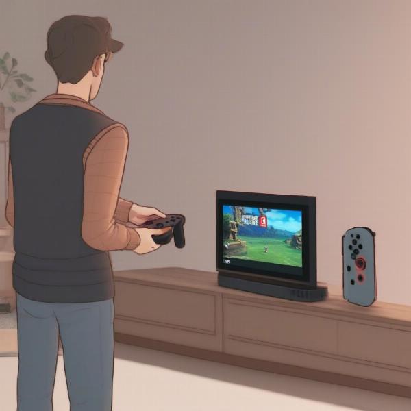 nintendo switch console docked in living room