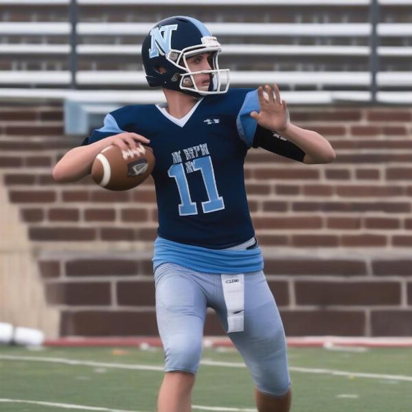 North Penn quarterback throwing a pass during an active football game with dynamic body motion