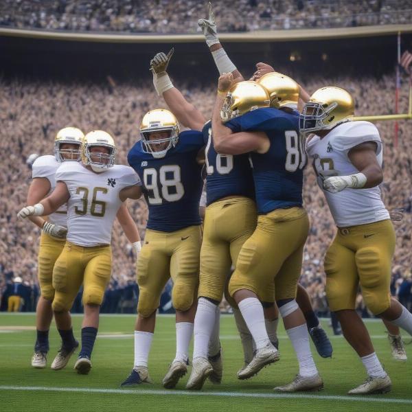notre dame football team celebrating a score