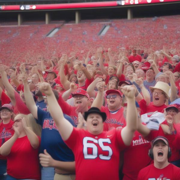 ole miss football fans cheering enthusiastically during a football game