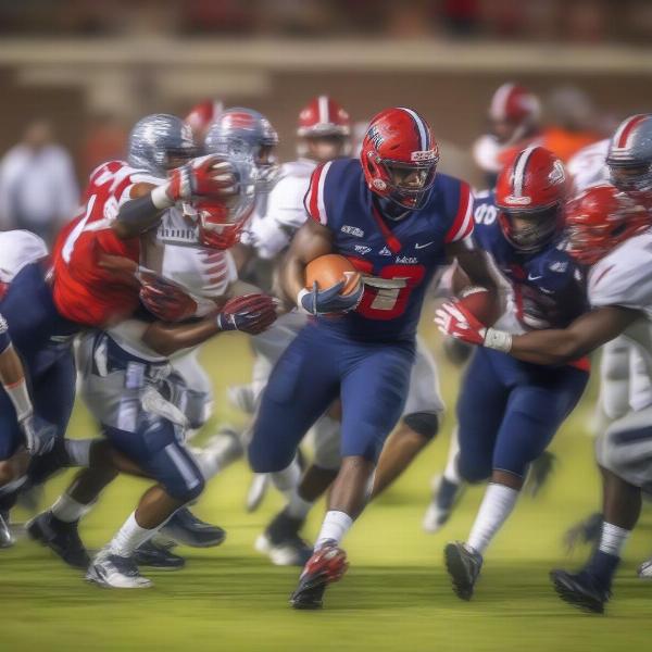 ole miss football players in the middle of a intense game action