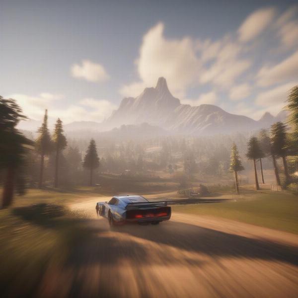 An open-world car racing video game scene