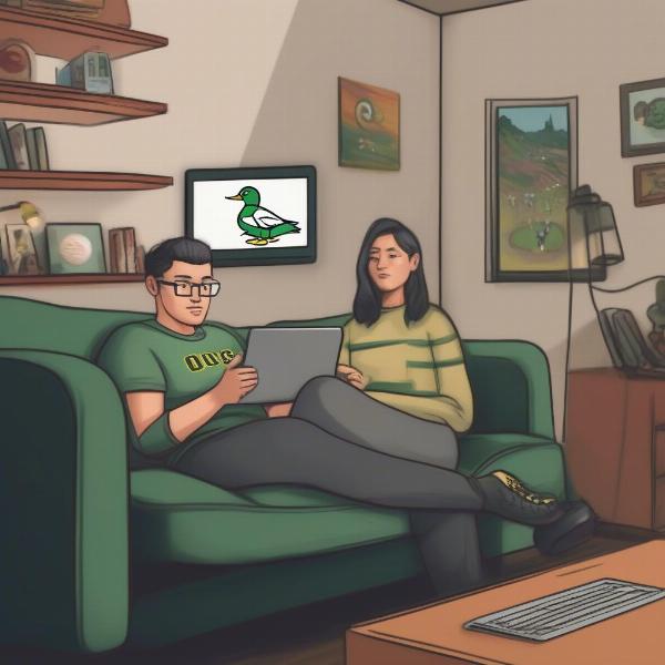 Oregon Ducks Fan Watching Game on Laptop