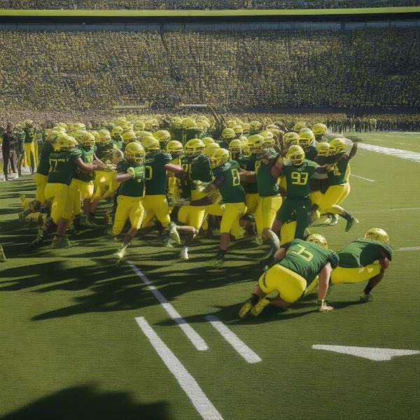 Oregon Ducks team celebration after winning game