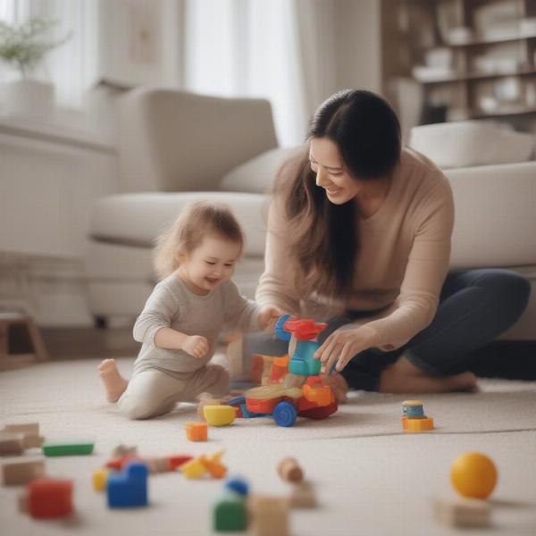 A parent and toddler are having fun together during play time