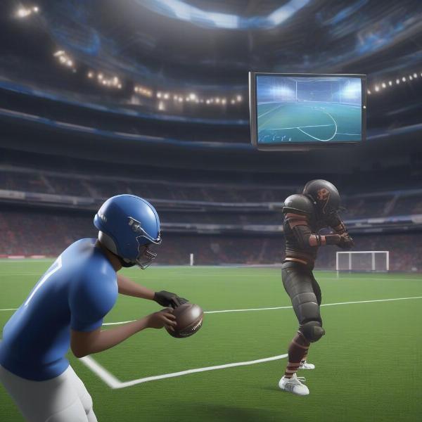 VR gameplay concept for PCTI football game with player wearing headset