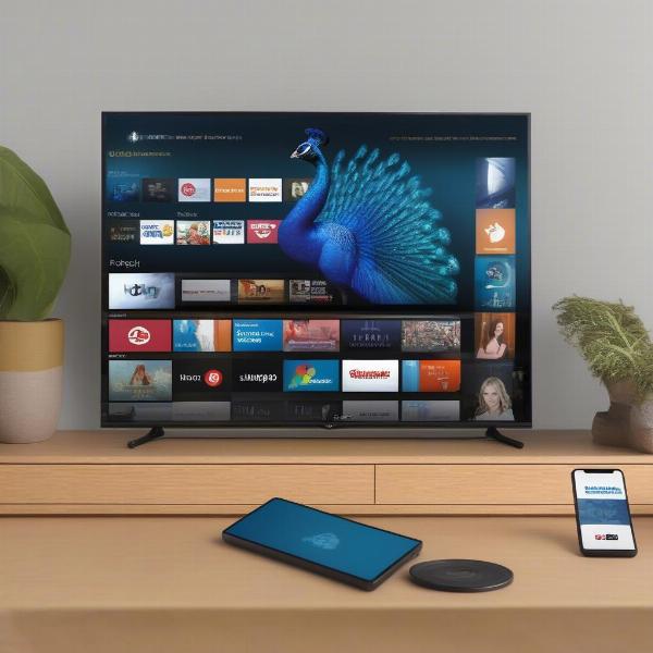 Peacock app logo displayed on various streaming devices