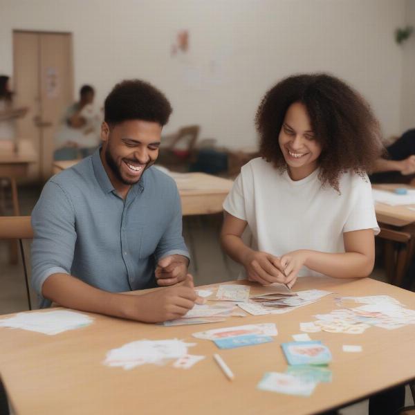 friends having fun playing paper games