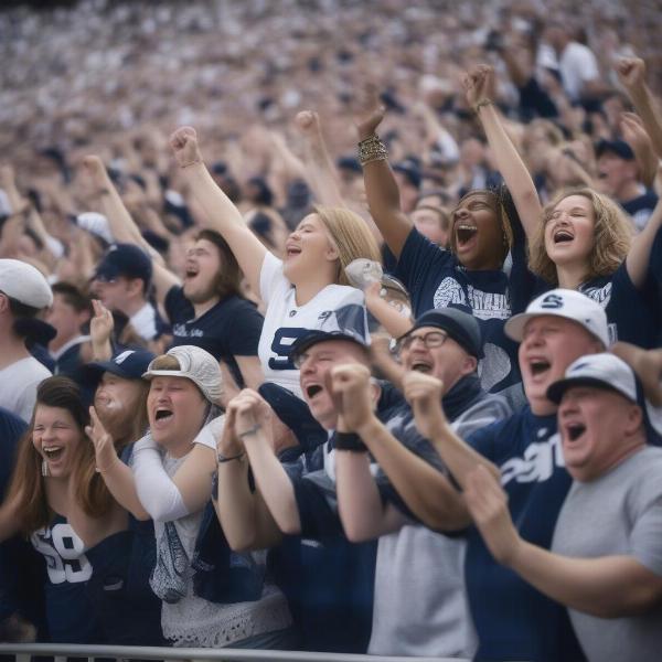 Penn State football fans cheering during game