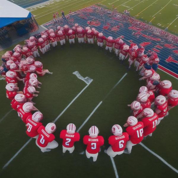 Pequot Lakes Patriots team huddle before a game