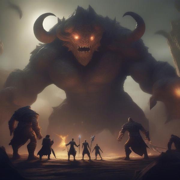 team-fighting-giant-boss-monster