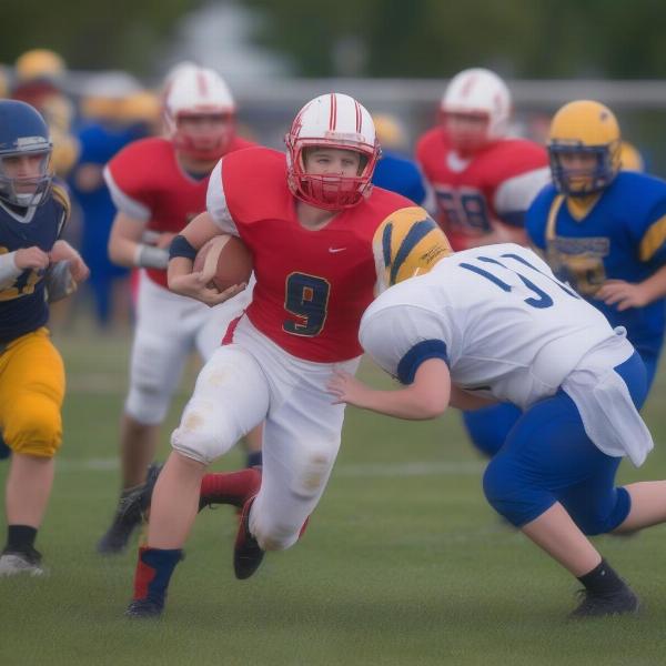 Portage Central football offensive play in action, showing the team's strategy