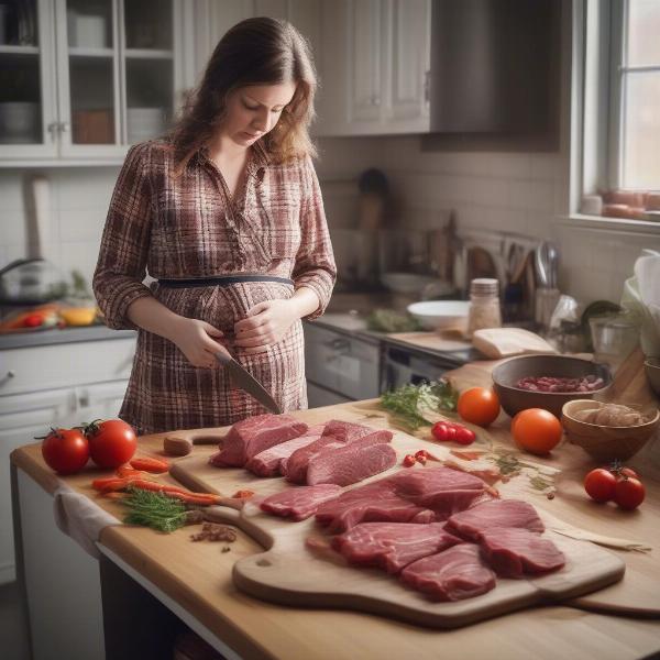 Pregnant woman cooking wild game