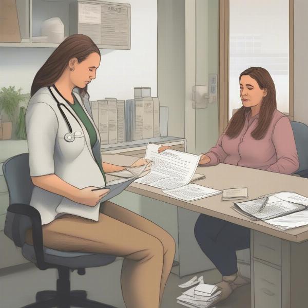 Pregnant woman discussing wild game consumption with doctor