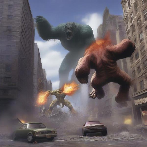 Giant Monsters Clash in City, War of the Monsters PS2