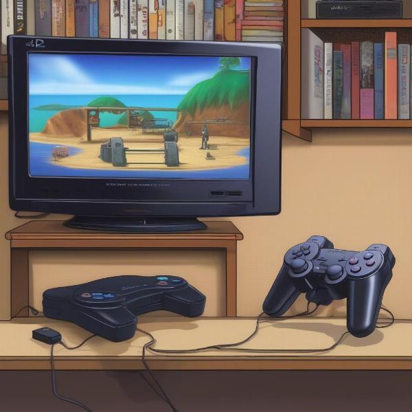 PlayStation 2 playing a PS1 game on a TV